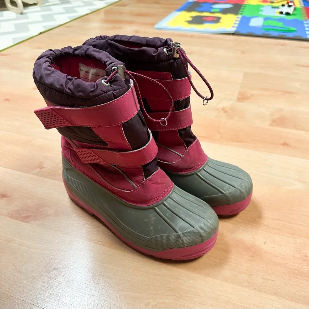 Lands End Pink & Gray Waterproof Insulated Winter Snow Boots Girls Size 6